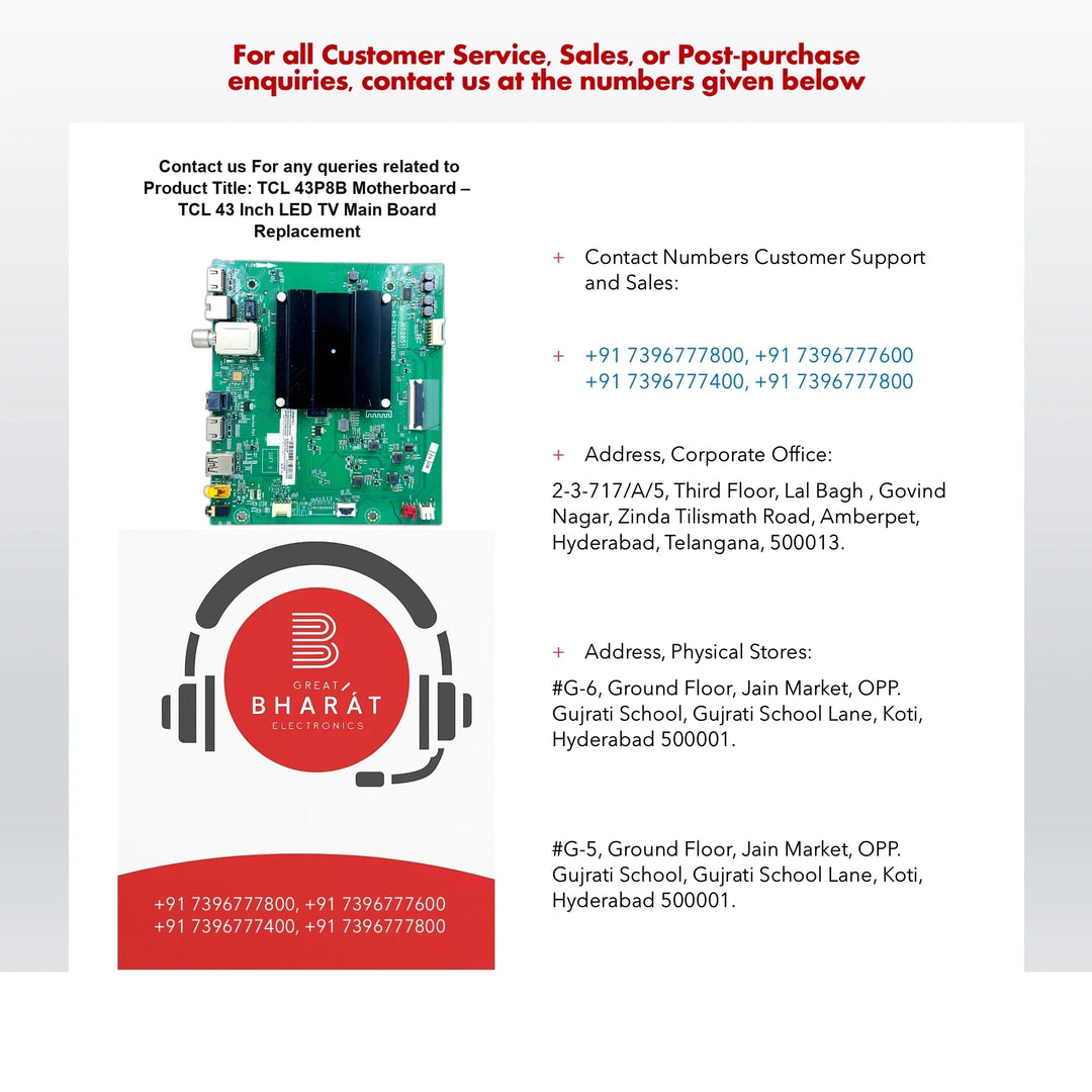 TCL 43P8B Motherboard – TCL 43 Inch LED TV Main Board Replacement - Great Bharat Electronics
