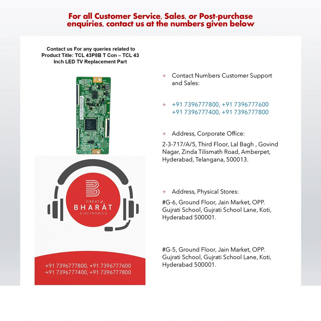 TCL 43P8B T-Con Board – TCL 43 Inch LED TV Replacement Part - Great Bharat Electronics