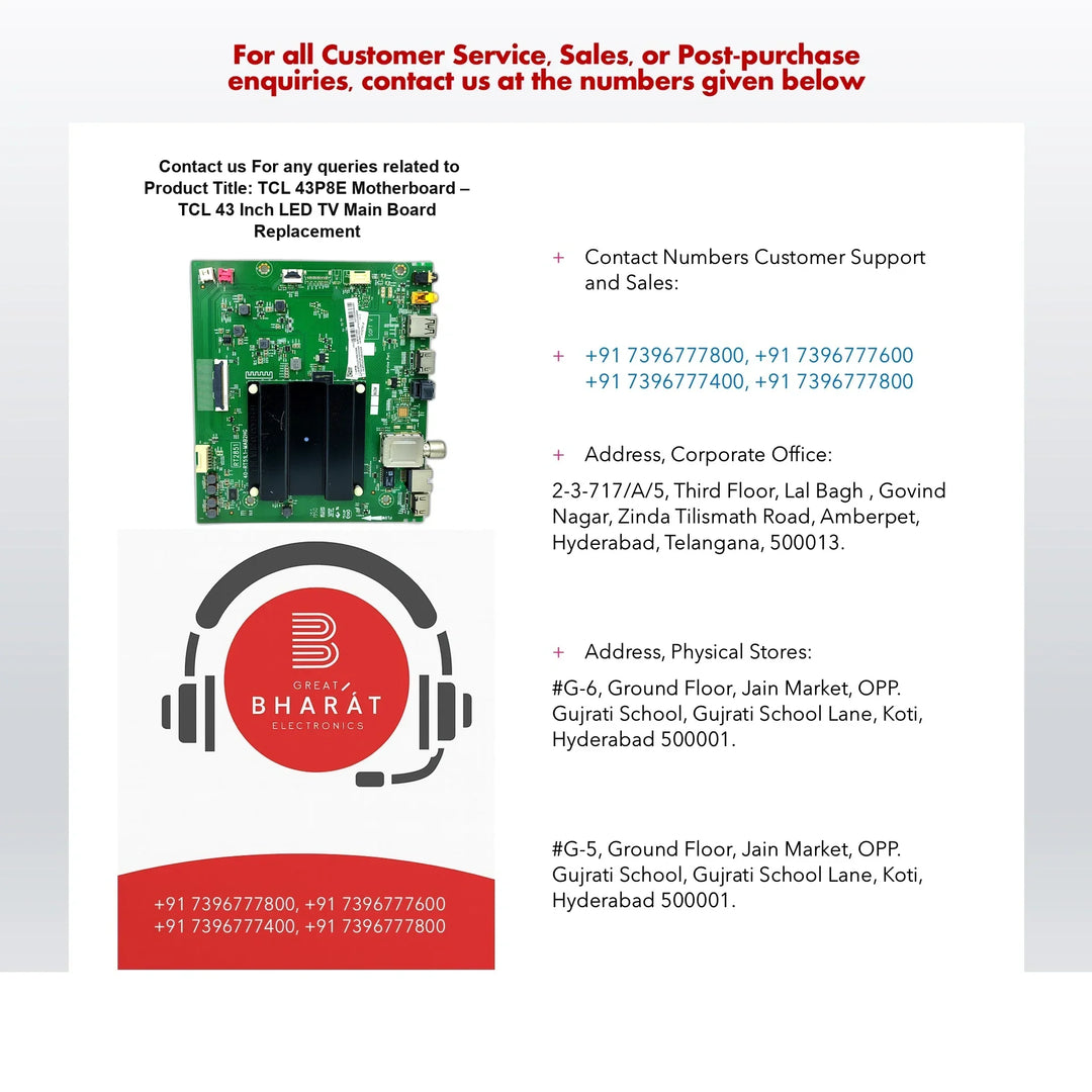 TCL 43P8E Motherboard – TCL 43 Inch LED TV Main Board Replacement - Great Bharat Electronics