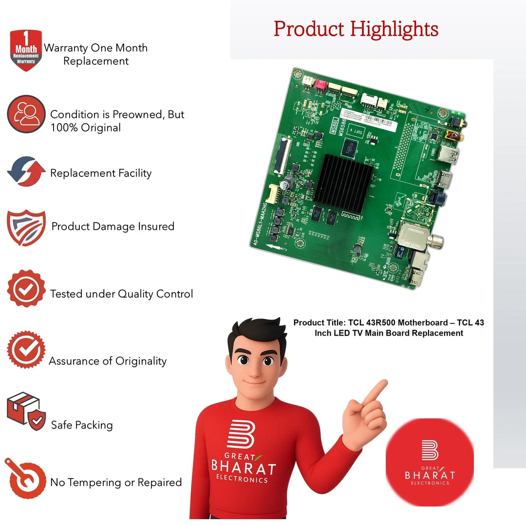 TCL 43R500 Motherboard – TCL 43 Inch LED TV Main Board Replacement - Great Bharat Electronics