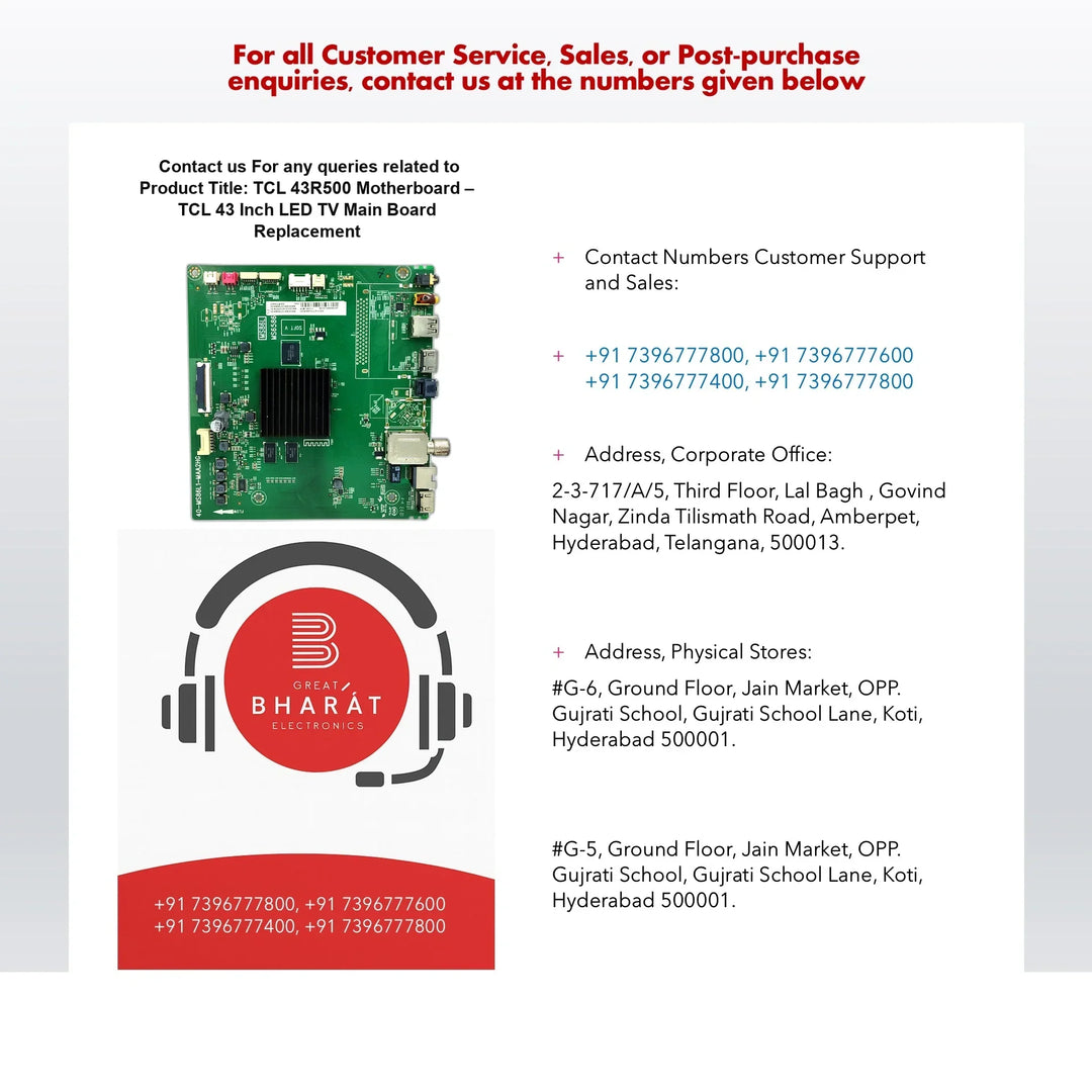 TCL 43R500 Motherboard – TCL 43 Inch LED TV Main Board Replacement - Great Bharat Electronics