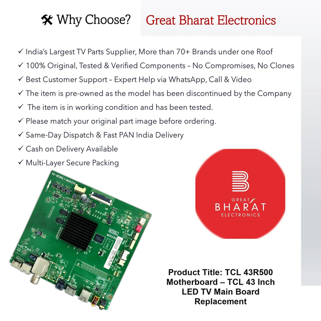 TCL 43R500 Motherboard – TCL 43 Inch LED TV Main Board Replacement - Great Bharat Electronics