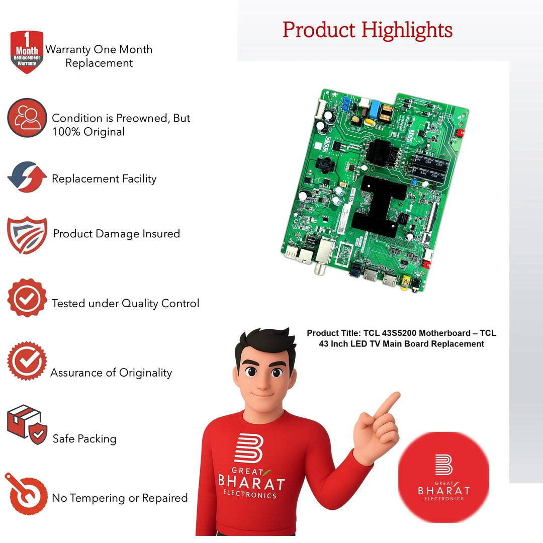 TCL 43S5200 Motherboard – TCL 43 Inch LED TV Main Board Replacement - Great Bharat Electronics
