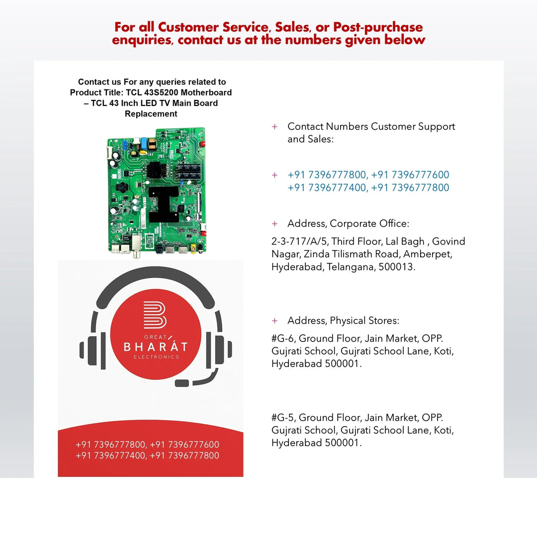 TCL 43S5200 Motherboard – TCL 43 Inch LED TV Main Board Replacement - Great Bharat Electronics