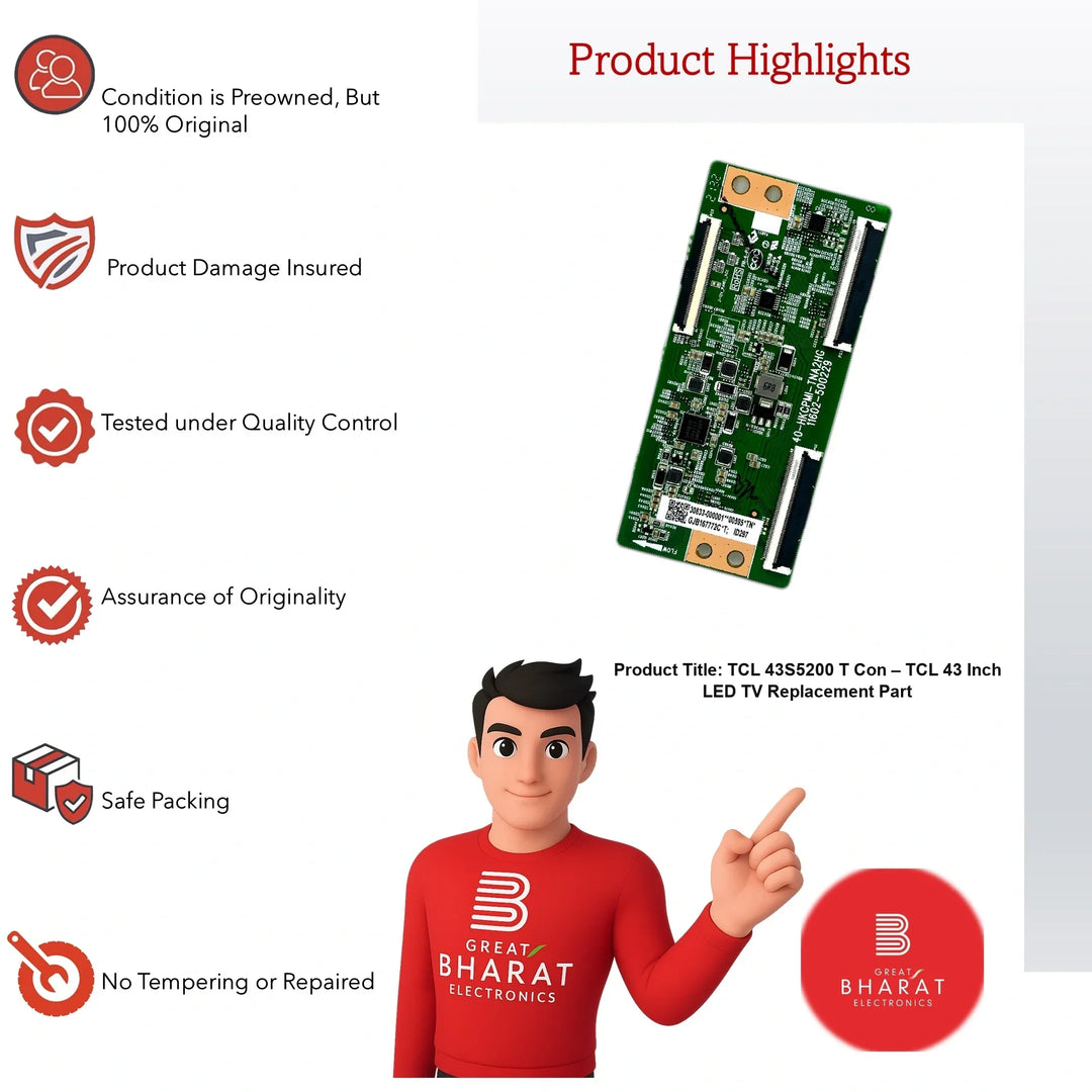 TCL 43S5200 T-Con Board – TCL 43 Inch LED TV Replacement Part - Great Bharat Electronics