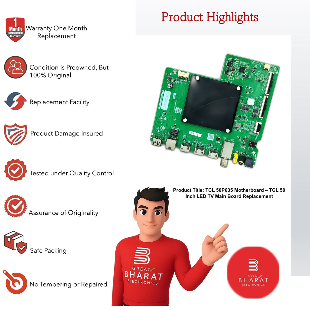 TCL 50P635 Motherboard – TCL 50 Inch LED TV Main Board Replacement - Great Bharat Electronics