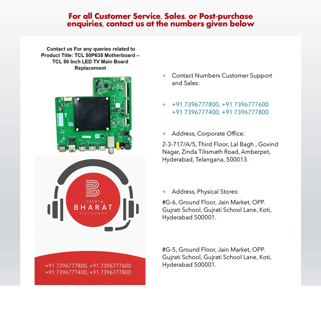 TCL 50P635 Motherboard – TCL 50 Inch LED TV Main Board Replacement - Great Bharat Electronics