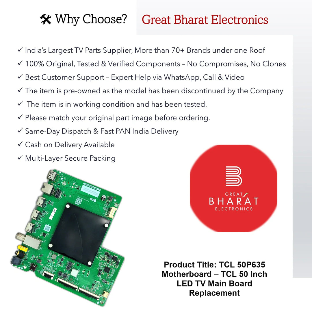 TCL 50P635 Motherboard – TCL 50 Inch LED TV Main Board Replacement - Great Bharat Electronics