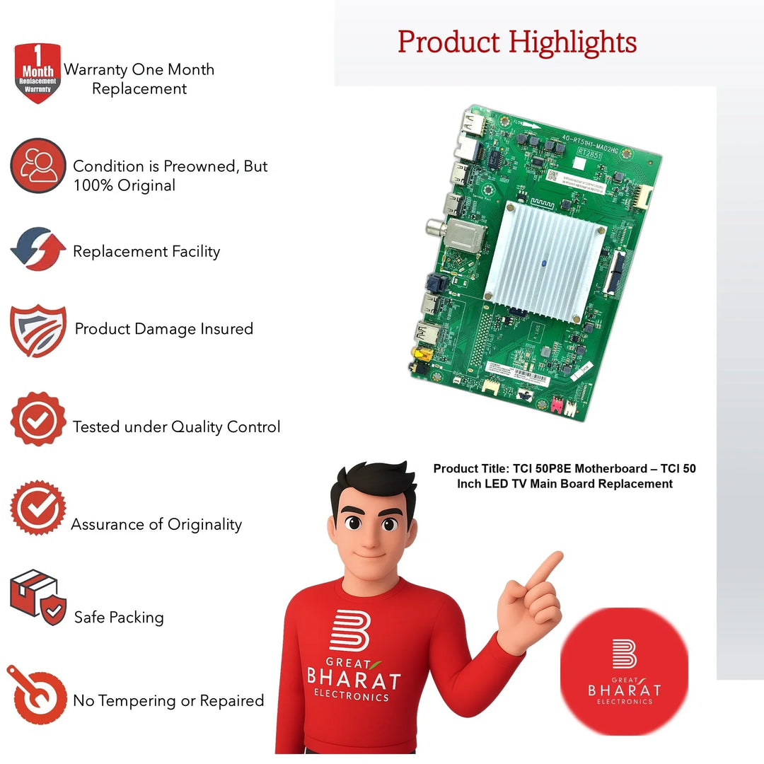 TCl 50P8E Motherboard – TCl 50 Inch LED TV Main Board Replacement - Great Bharat Electronics