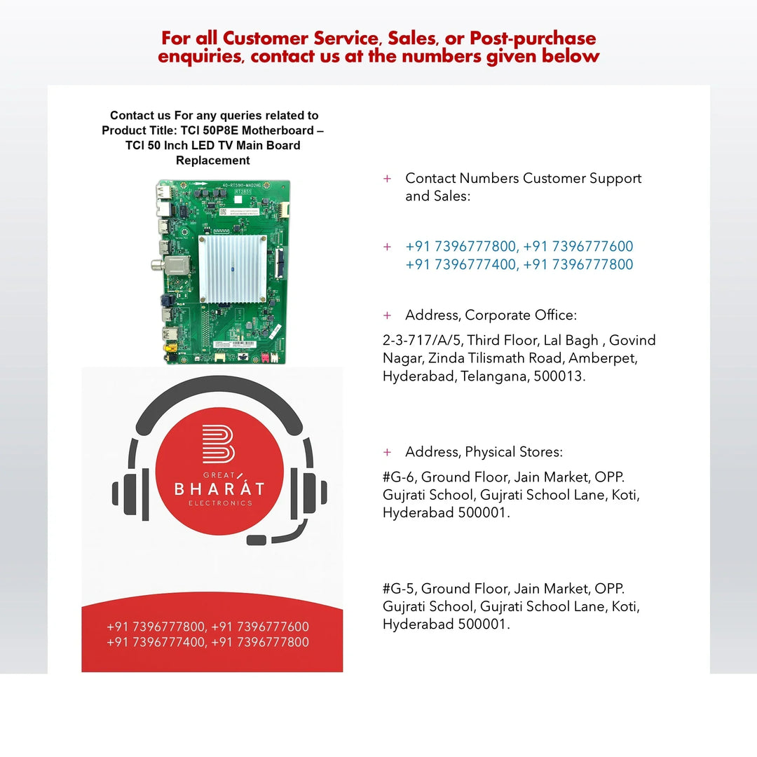 TCl 50P8E Motherboard – TCl 50 Inch LED TV Main Board Replacement - Great Bharat Electronics