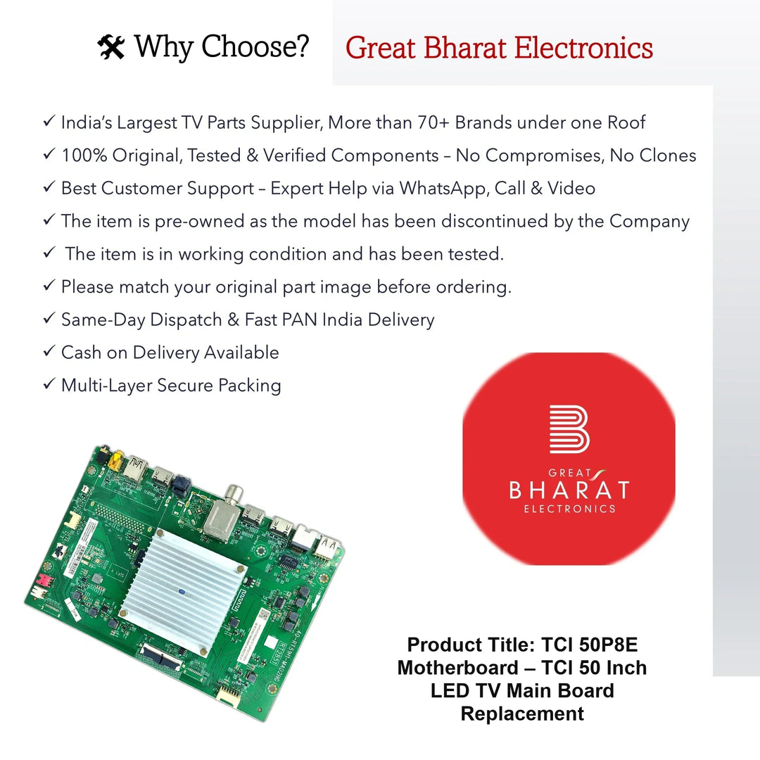 TCl 50P8E Motherboard – TCl 50 Inch LED TV Main Board Replacement - Great Bharat Electronics