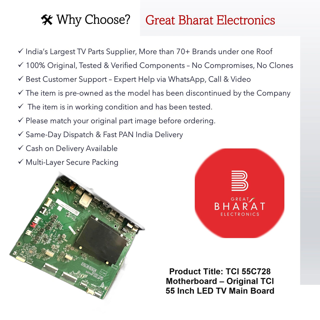 TCL 55C728 Motherboard – Original TCL 55 Inch LED TV Main Board - Great Bharat Electronics
