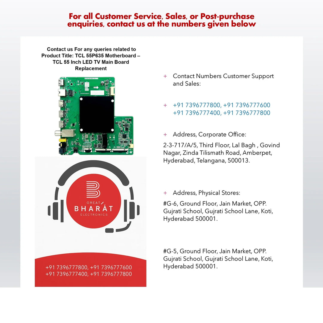TCL 55P635 Motherboard – TCL 55 Inch LED TV Main Board Replacement - Great Bharat Electronics