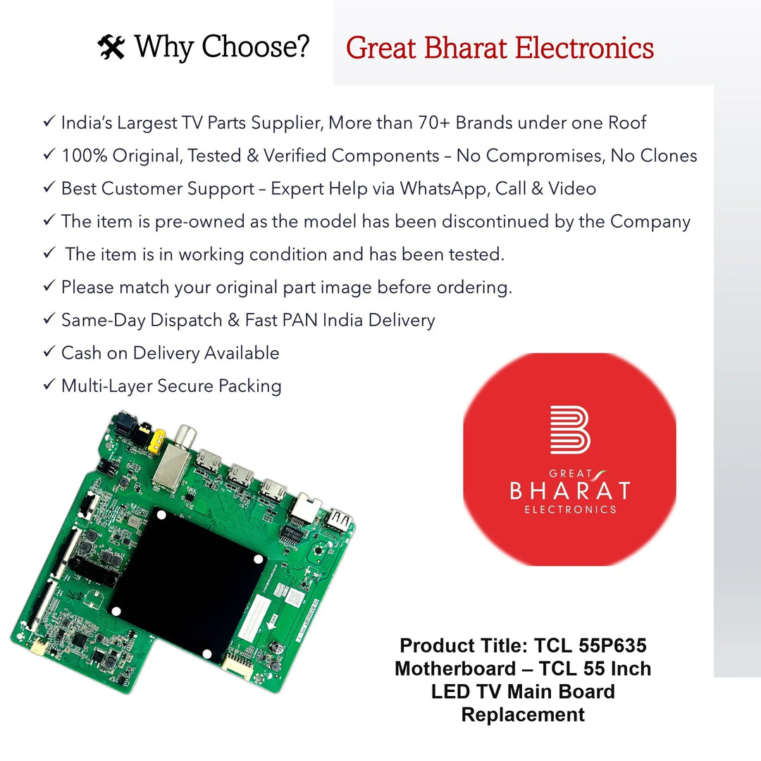TCL 55P635 Motherboard – TCL 55 Inch LED TV Main Board Replacement - Great Bharat Electronics