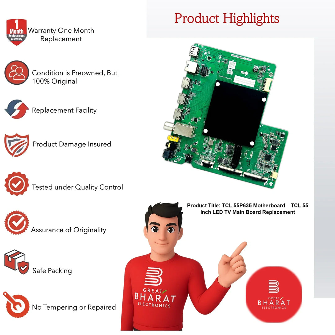TCL 55P635 Motherboard – TCL 55 Inch LED TV Main Board Replacement - Great Bharat Electronics