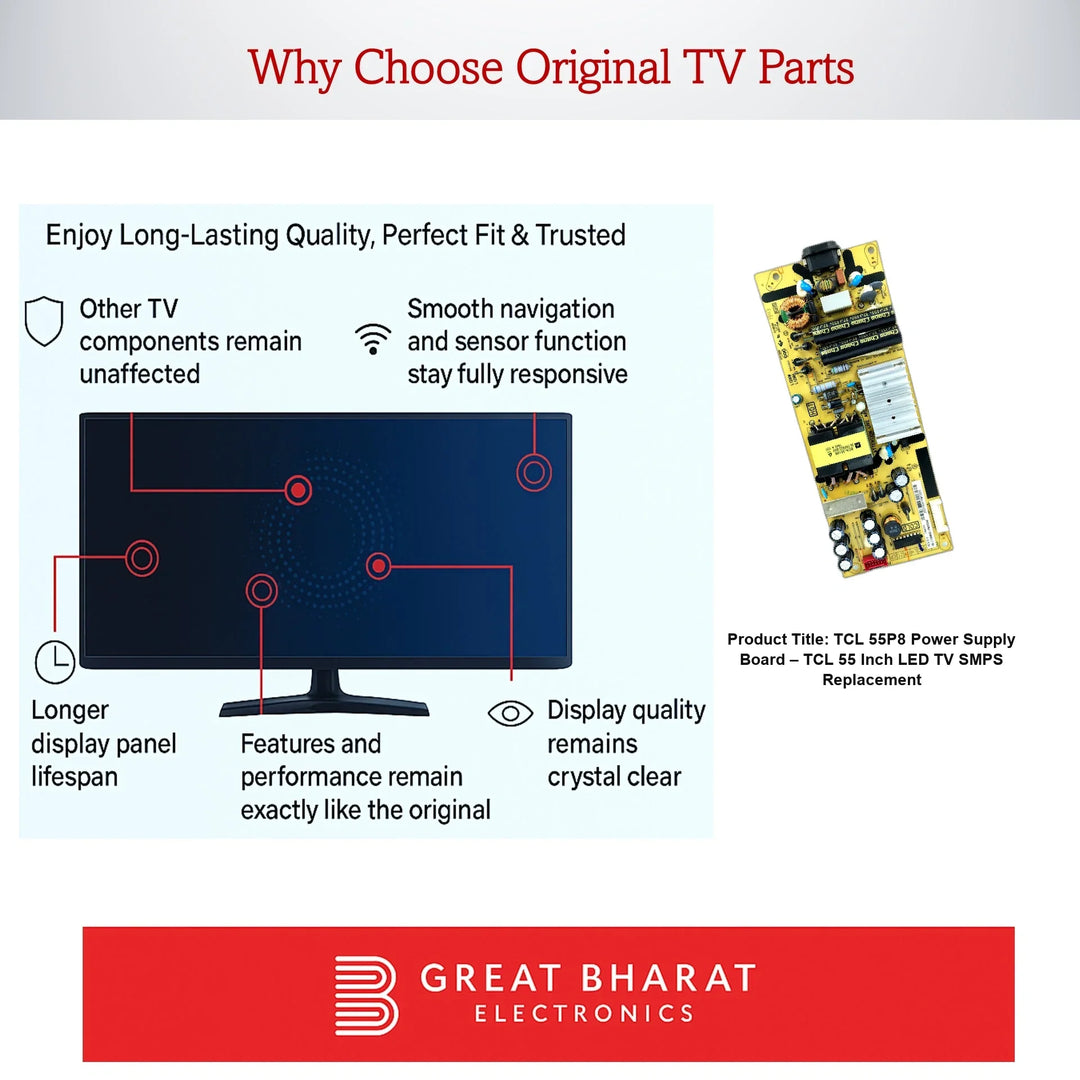 TCL 55P8 Power Supply Board – TCL 55 Inch LED TV SMPS Replacement - Great Bharat Electronics