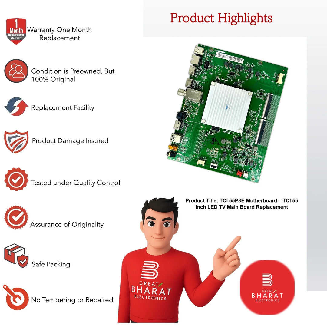 TCl 55P8E Motherboard – TCl 55 Inch LED TV Main Board Replacement - Great Bharat Electronics