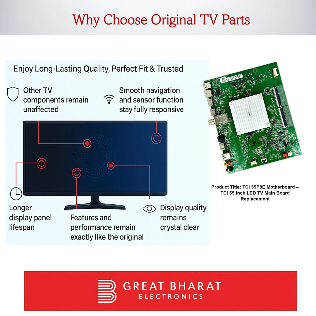 TCl 55P8E Motherboard – TCl 55 Inch LED TV Main Board Replacement - Great Bharat Electronics