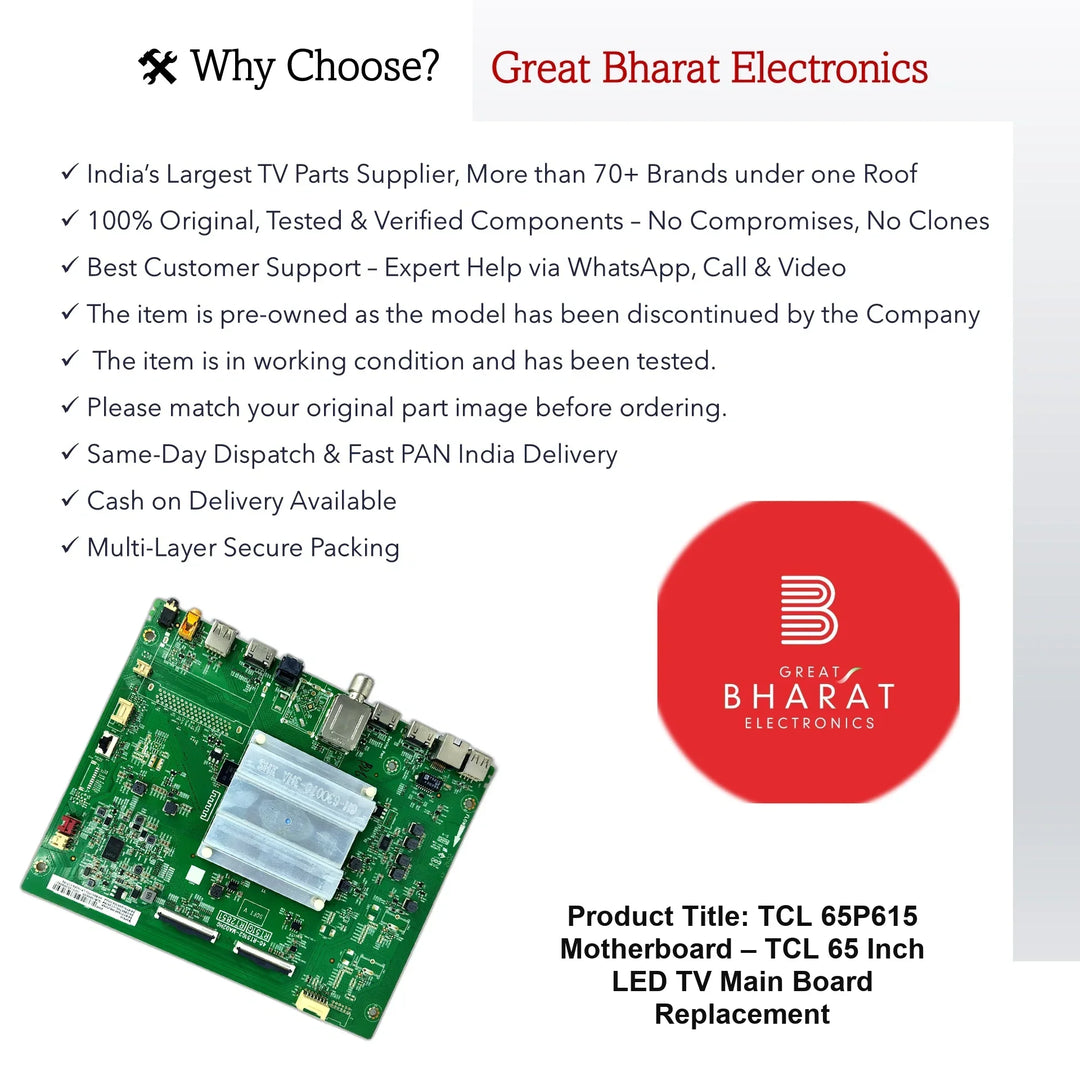 TCL 65P615 Motherboard – TCL 65 Inch LED TV Main Board Replacement - Great Bharat Electronics
