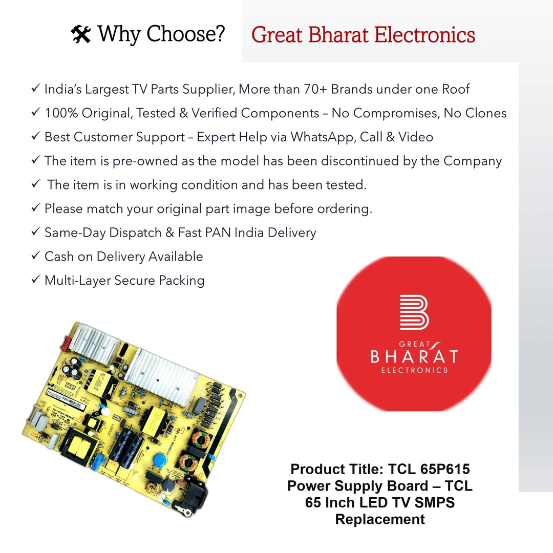 TCL 65P615 Power Supply Board – TCL 65 Inch LED TV SMPS Replacement - Great Bharat Electronics