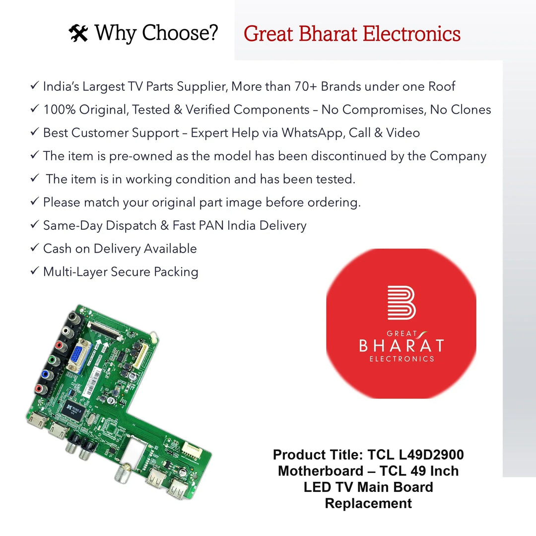 TCL L49D2900 Motherboard – TCL 49 Inch LED TV Main Board Replacement - Great Bharat Electronics