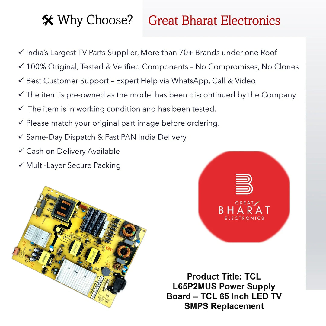 TCL L65P2MUS Power Supply Board – TCL 65 Inch LED TV SMPS Replacement - Great Bharat Electronics