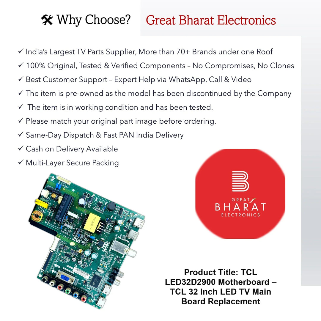 TCL LED32D2900 Motherboard – TCL 32 Inch LED TV Main Board Replacement - Great Bharat Electronics