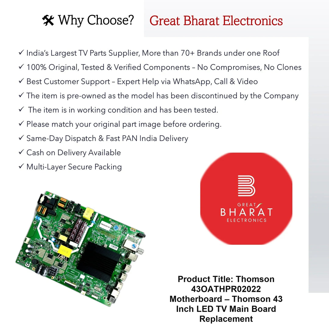 Thomson 43OATHPR02022 Motherboard – Thomson 43 Inch LED TV Main Board Replacement - Great Bharat Electronics