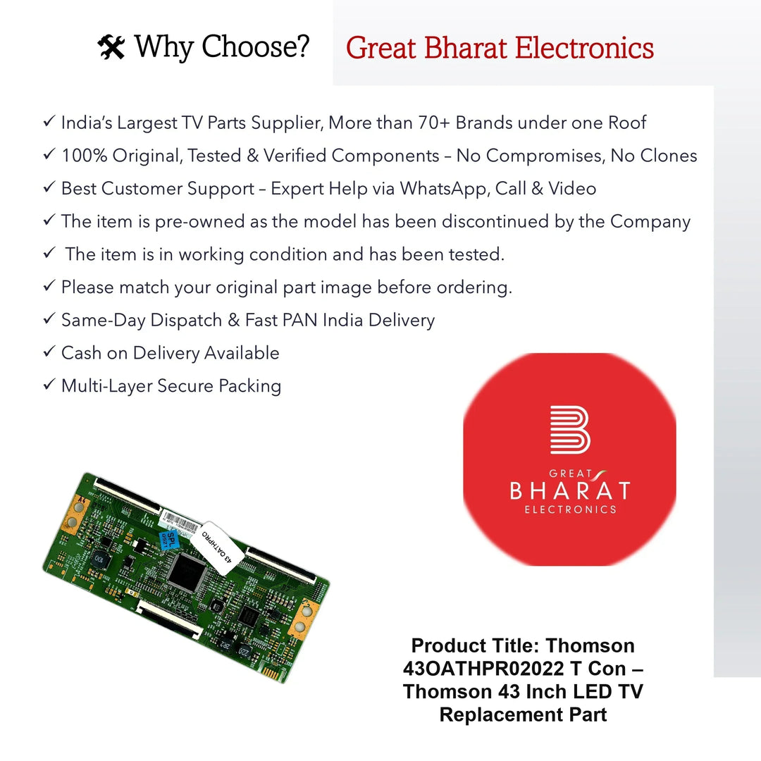 Thomson 43OATHPR02022 T-Con Board – Thomson 43 Inch LED TV Replacement Part - Great Bharat Electronics