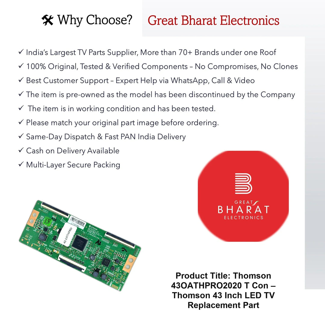 Thomson 43OATHPRO2020 T-Con Board – Thomson 43 Inch LED TV Replacement Part - Great Bharat Electronics