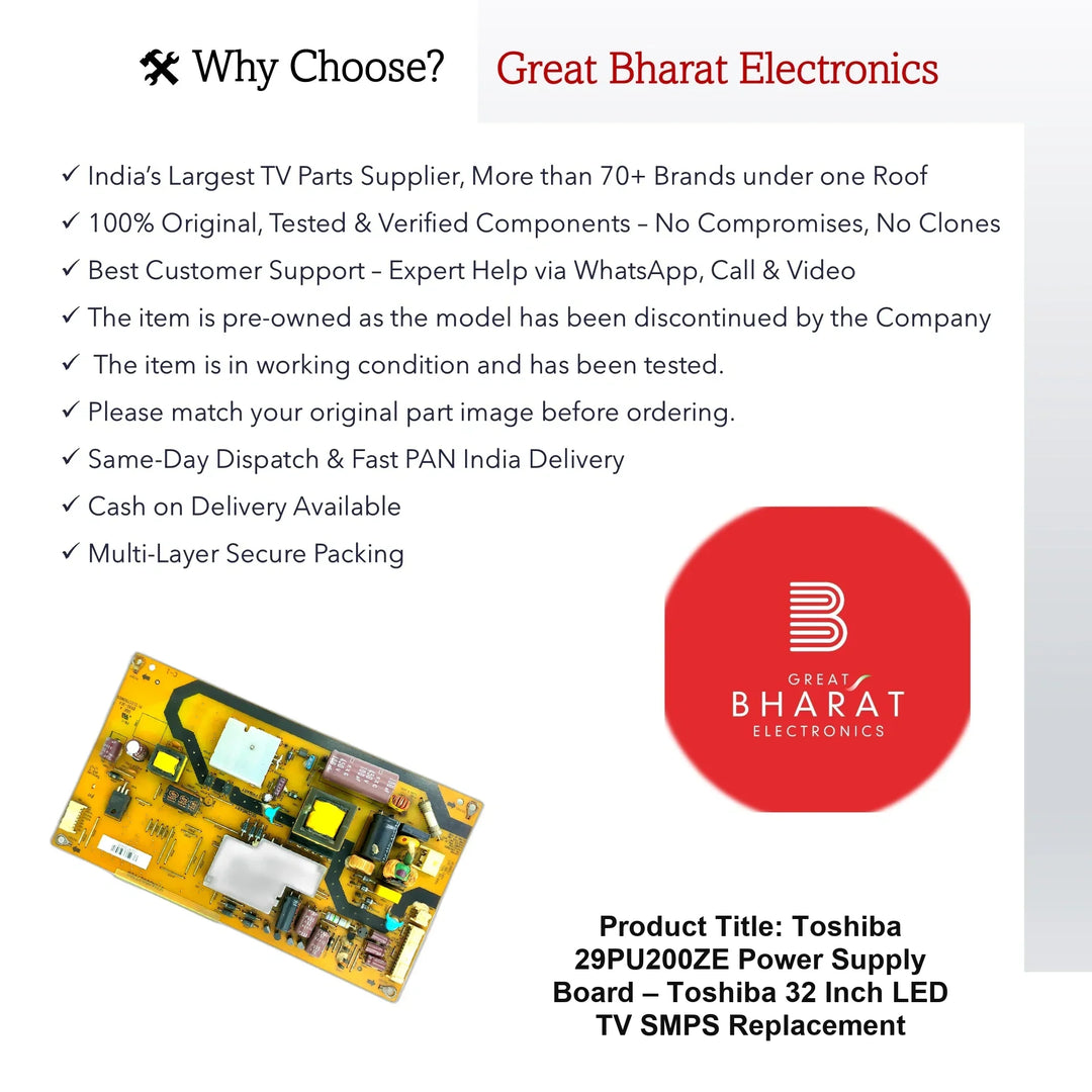 Toshiba 29PU200ZE Power Supply Board – Toshiba 32 Inch LED TV SMPS Replacement - Great Bharat Electronics