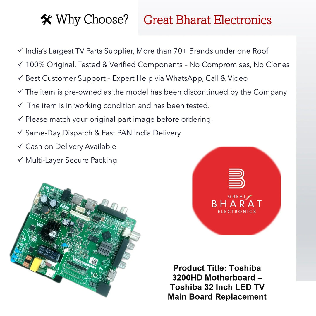 Toshiba 3200HD Motherboard – Toshiba 32 Inch LED TV Main Board Replacement - Great Bharat Electronics