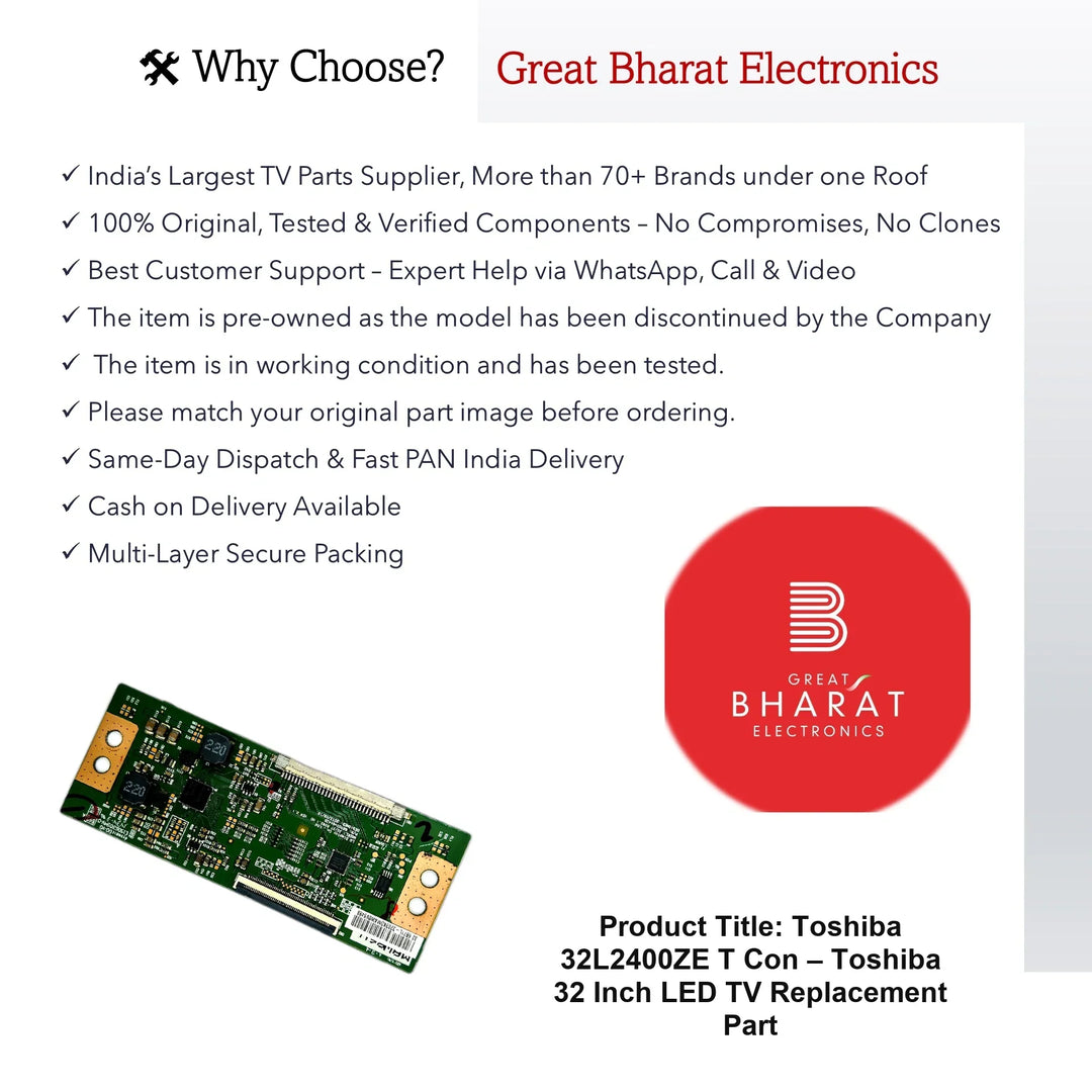 Toshiba 32L2400ZE T-Con Board β Toshiba 32 Inch LED TV Replacement Part - Great Bharat Electronics