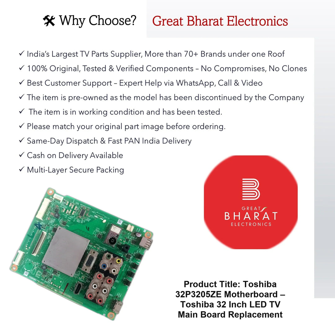 Toshiba 32P3205ZE Motherboard – Toshiba 32 Inch LED TV Main Board Replacement - Great Bharat Electronics