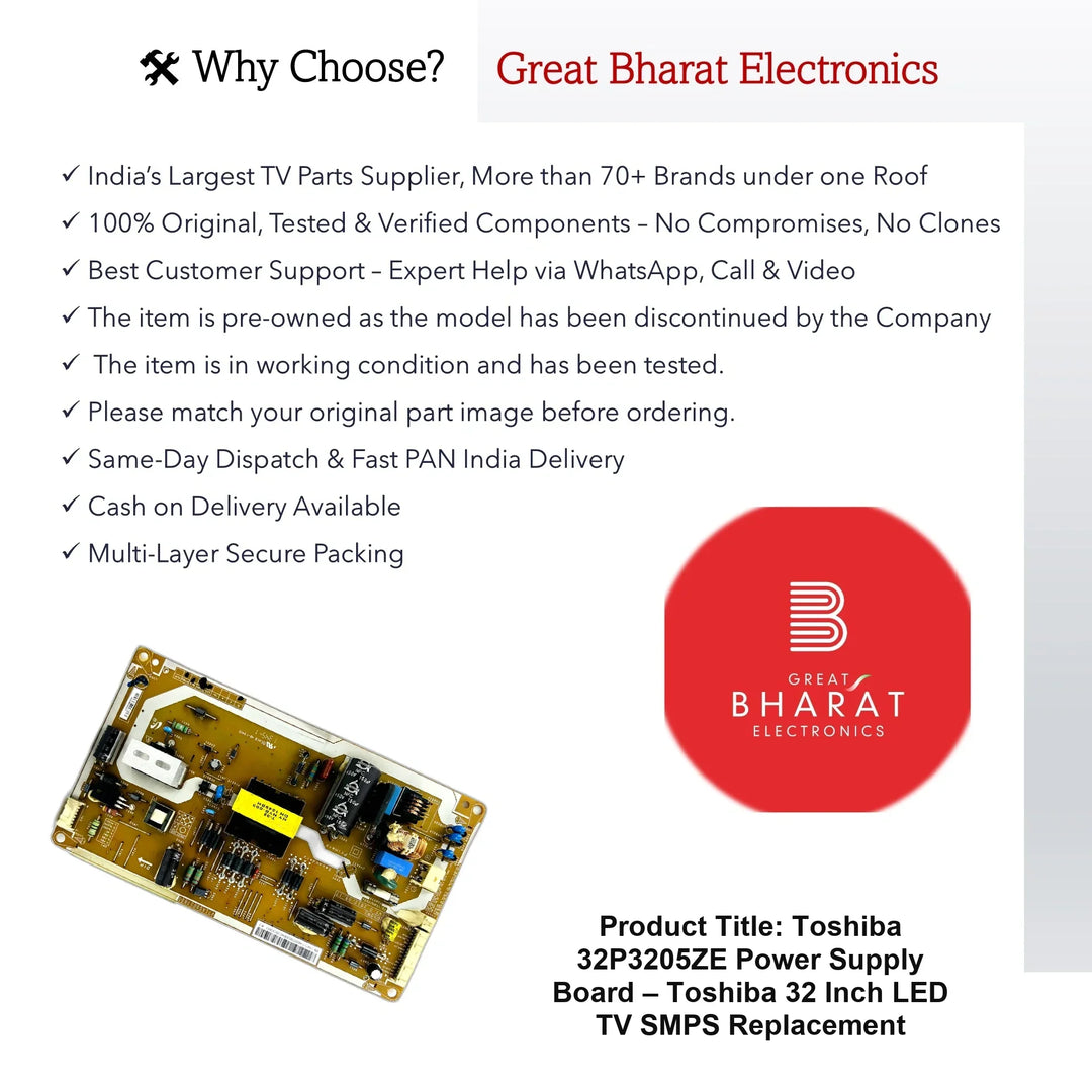 Toshiba 32P3205ZE Power Supply Board – Toshiba 32 Inch LED TV SMPS Replacement - Great Bharat Electronics