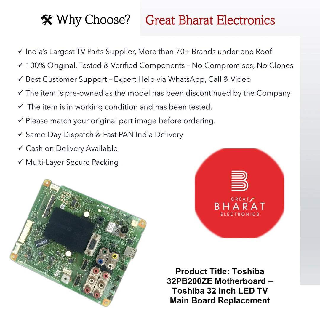 Toshiba 32PB200ZE Motherboard – Toshiba 32 Inch LED TV Main Board Replacement - Great Bharat Electronics