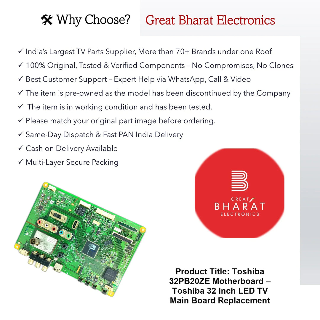Toshiba 32PB20ZE Motherboard – Toshiba 32 Inch LED TV Main Board Replacement - Great Bharat Electronics