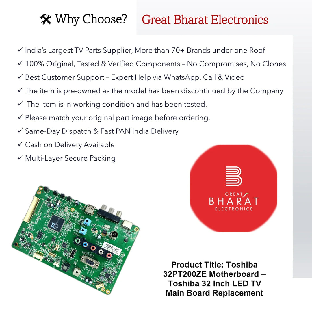 Toshiba 32PT200ZE Motherboard – Toshiba 32 Inch LED TV Main Board Replacement - Great Bharat Electronics