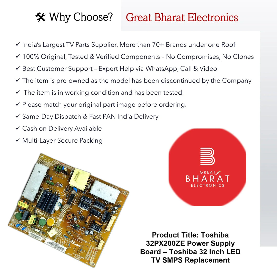 Toshiba 32PX200ZE Power Supply Board – Toshiba 32 Inch LED TV SMPS Replacement - Great Bharat Electronics