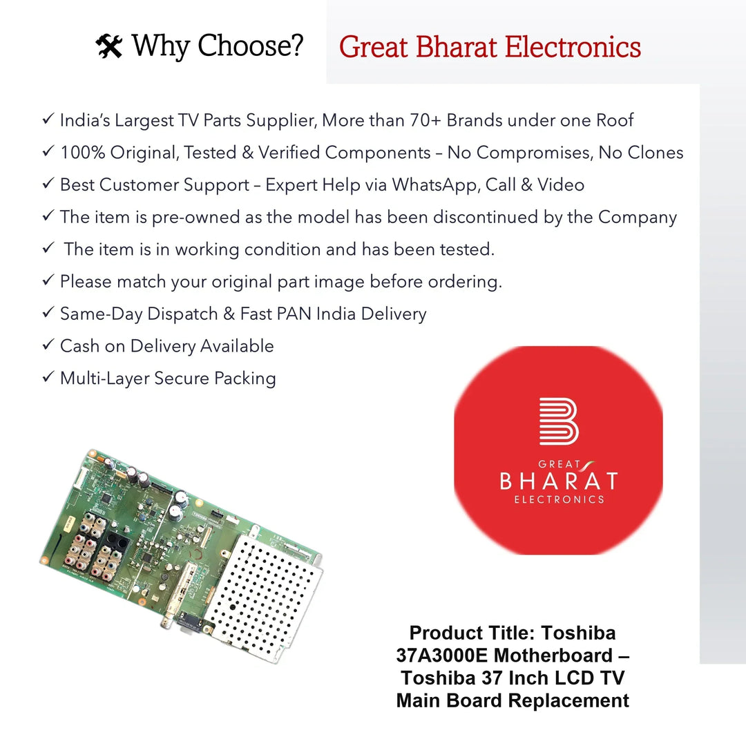 Toshiba 37A3000E Motherboard – Toshiba 37 Inch LCD TV Main Board Replacement - Great Bharat Electronics