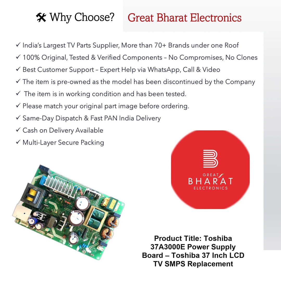 Toshiba 37A3000E Power Supply Board – Toshiba 37 Inch LCD TV SMPS Replacement - Great Bharat Electronics