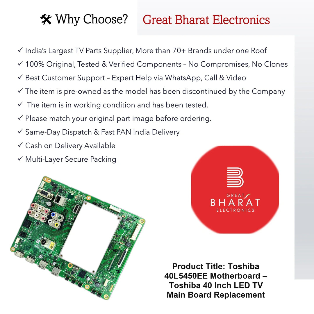 Toshiba 40L5450EE Motherboard – Toshiba 40 Inch LED TV Main Board Replacement - Great Bharat Electronics