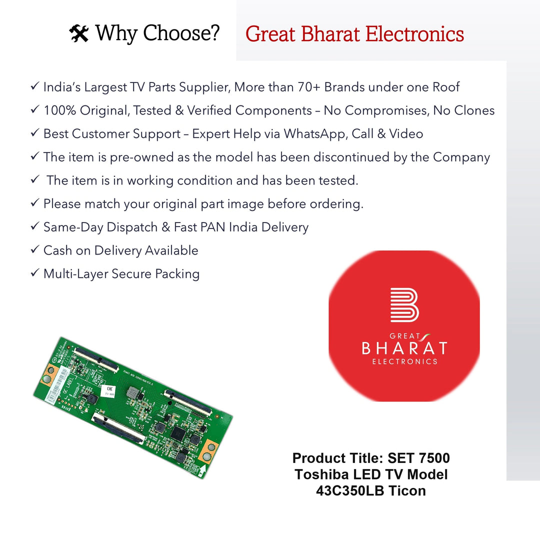 Toshiba 43C350LB T-Con Board β Original Toshiba 43 Inch LED TV Part - Great Bharat Electronics