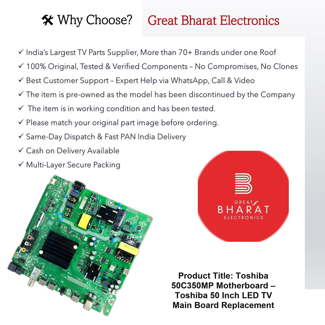 Toshiba 50C350MP Motherboard – Toshiba 50 Inch LED TV Main Board Replacement - Great Bharat Electronics