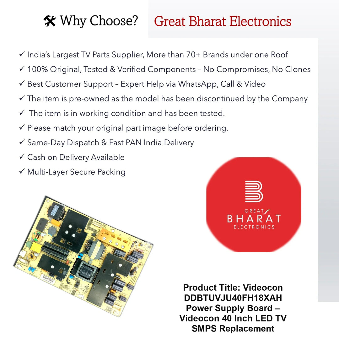Videocon DDBTUVJU40FH18XAH Power Supply Board – Videocon 40 Inch LED TV SMPS Replacement - Great Bharat Electronics