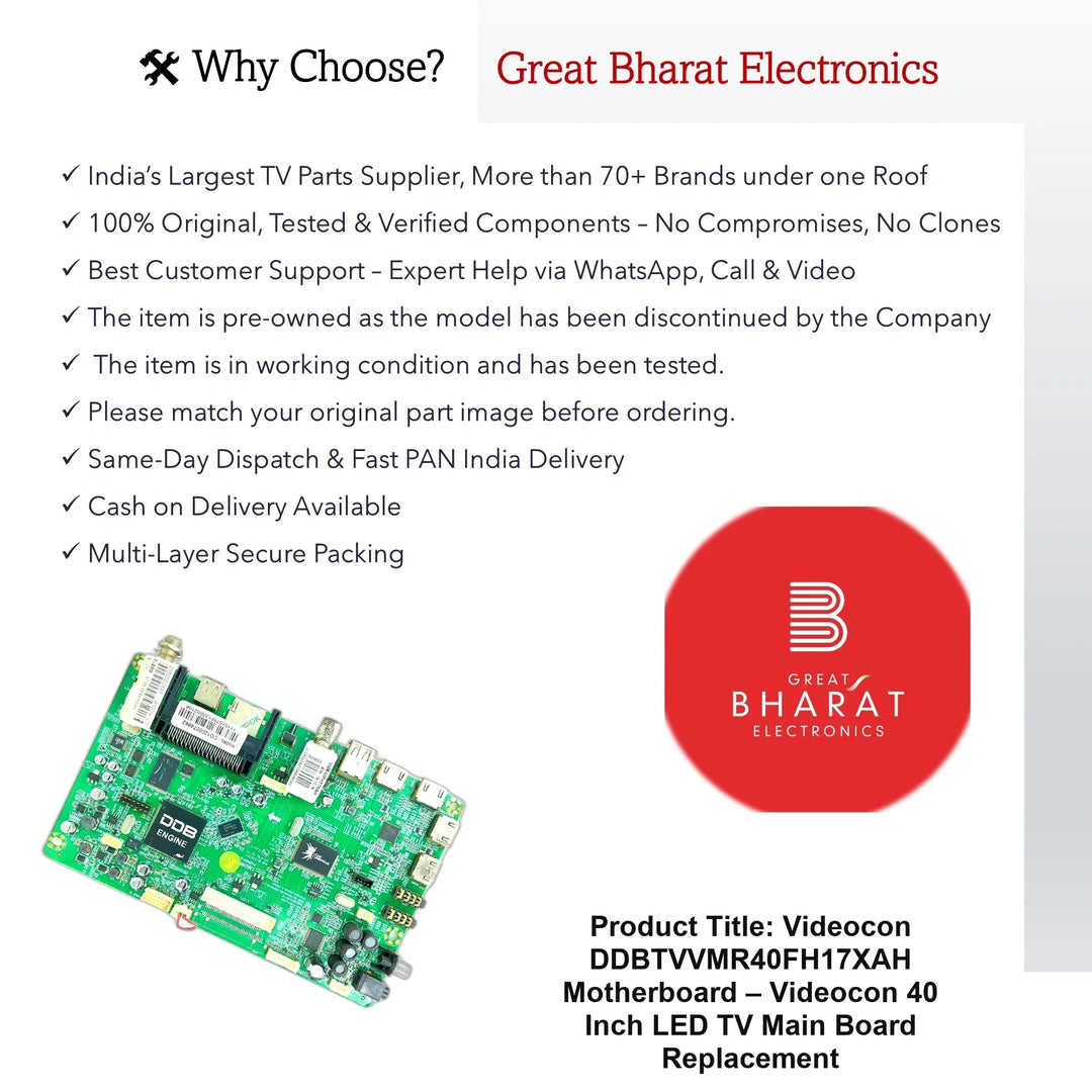 Videocon DDBTVVMR40FH17XAH Motherboard – Videocon 40 Inch LED TV Main Board Replacement - Great Bharat Electronics