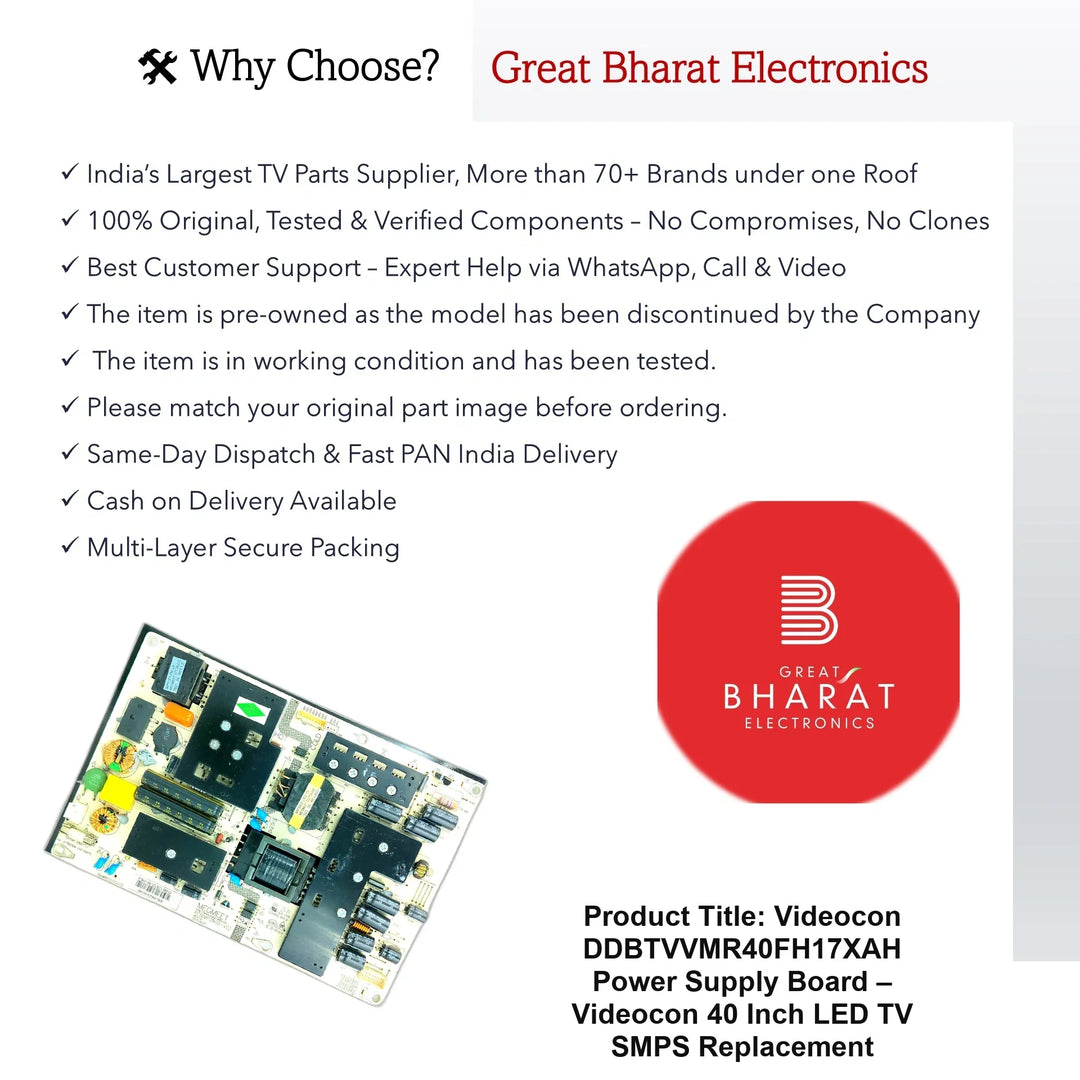 Videocon DDBTVVMR40FH17XAH Power Supply Board – Videocon 40 Inch LED TV SMPS Replacement - Great Bharat Electronics