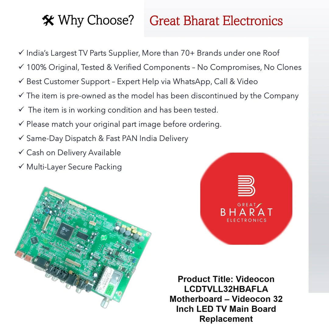 Videocon LCDTVLL32HBAFLA Motherboard – Videocon 32 Inch LED TV Main Board Replacement - Great Bharat Electronics