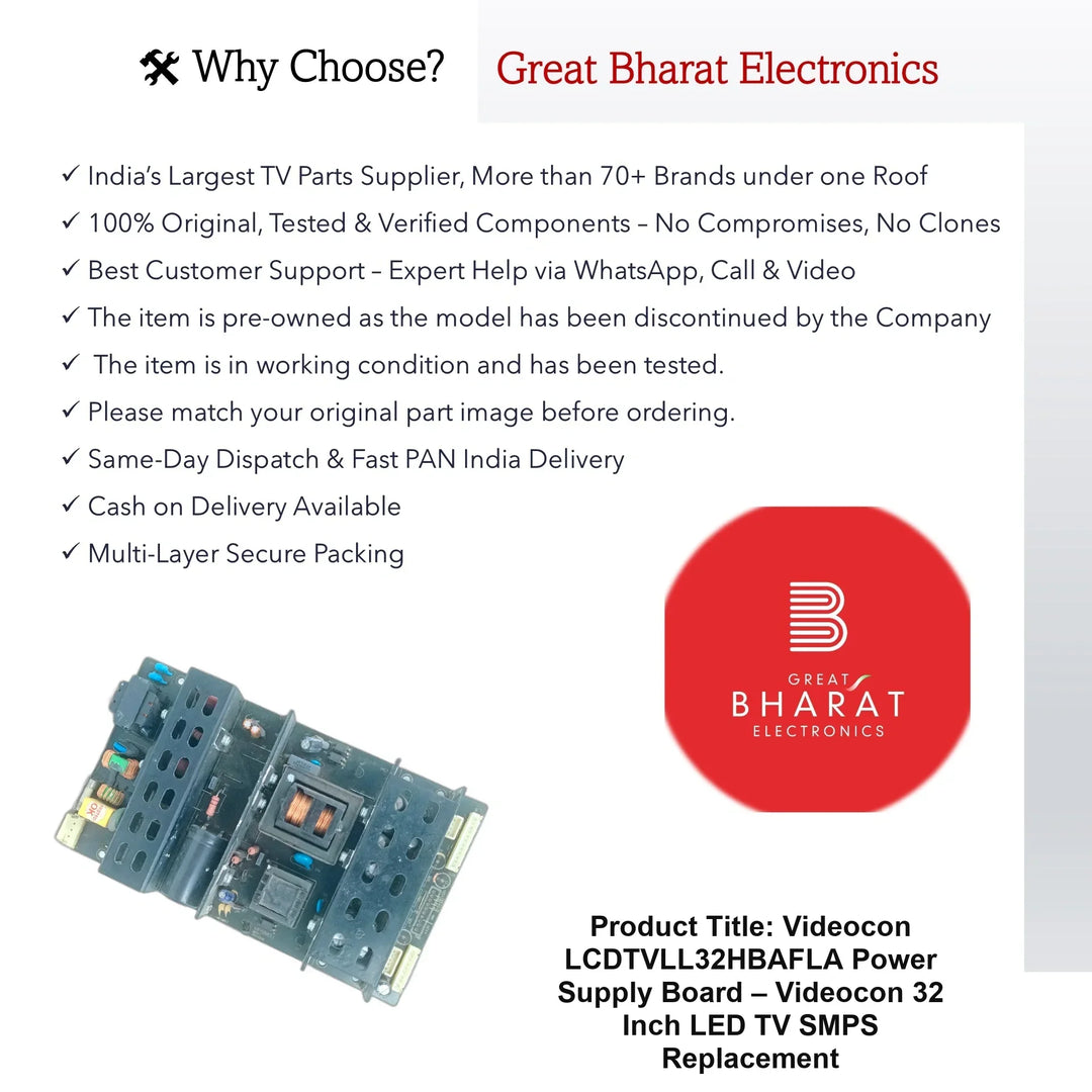 Videocon LCDTVLL32HBAFLA Power Supply Board – Videocon 32 Inch LED TV SMPS Replacement - Great Bharat Electronics