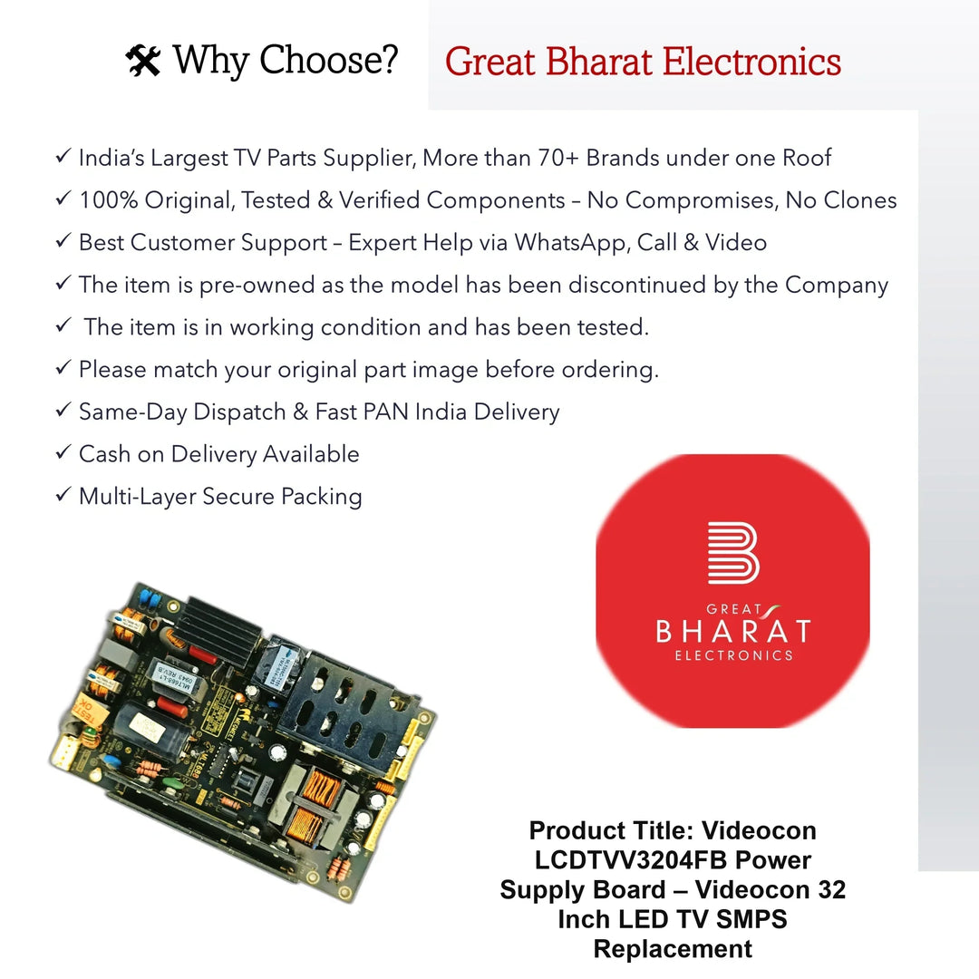 Videocon LCDTVV3204FB Power Supply Board – Videocon 32 Inch LED TV SMPS Replacement - Great Bharat Electronics